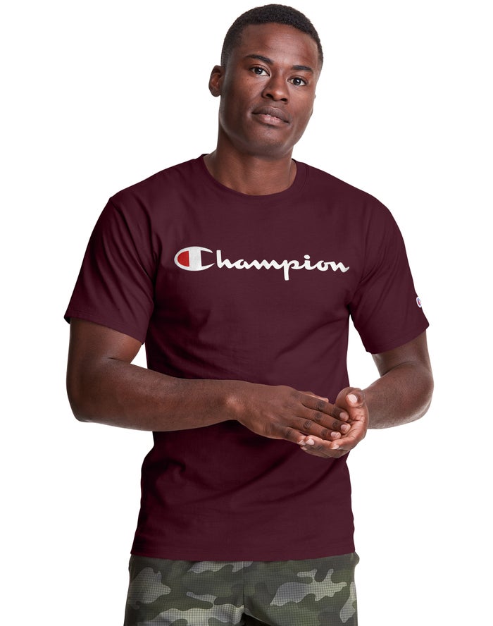 Champion Mens T-Shirt NZ - Classic Jersey Script Logo Dark Red ( 9015-AMZBD )